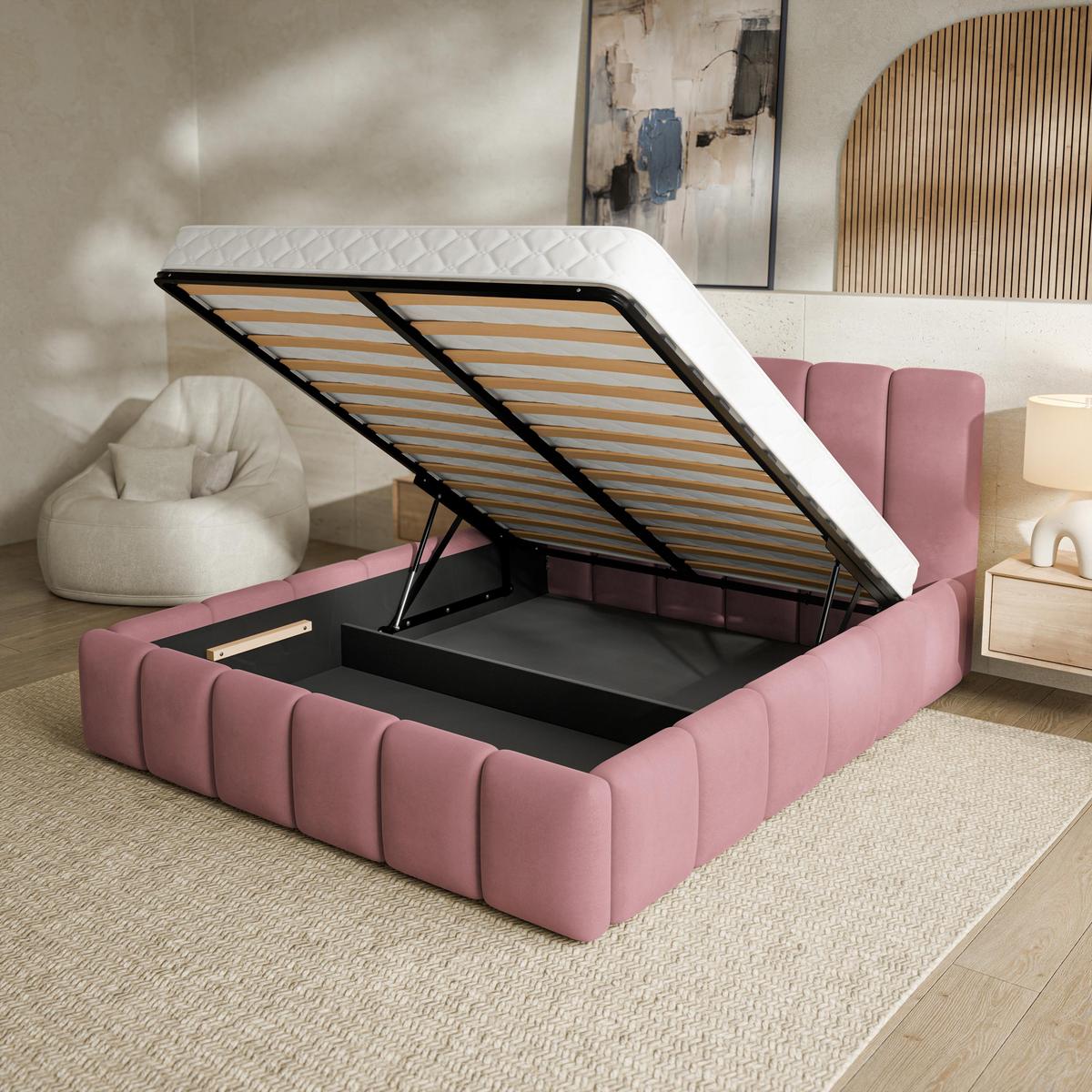 POLSTERBETT RANIS 140x200 cm mit Bettkästen - Rosa - Rosa, Holz/Textil (140/200cm) - MASSENO