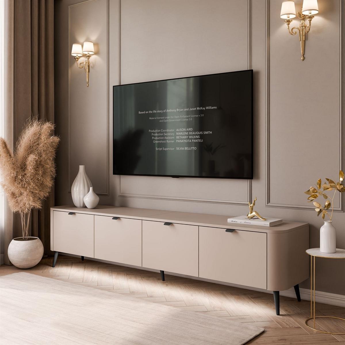 TV-SCHRANK CELESTE 200 cm mit Beleuchtung an den Schwarz Füßen - Kaschmir, Holzwerkstoff (200/46.5/40cm) - Lookway