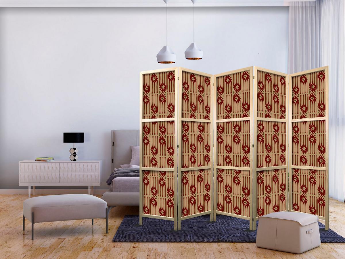 PARAVENT Japanischer 5-tlg 225x172 cm Retro Abstraktion - Braun, Holz/Textil (225/172/3cm) - Muralo