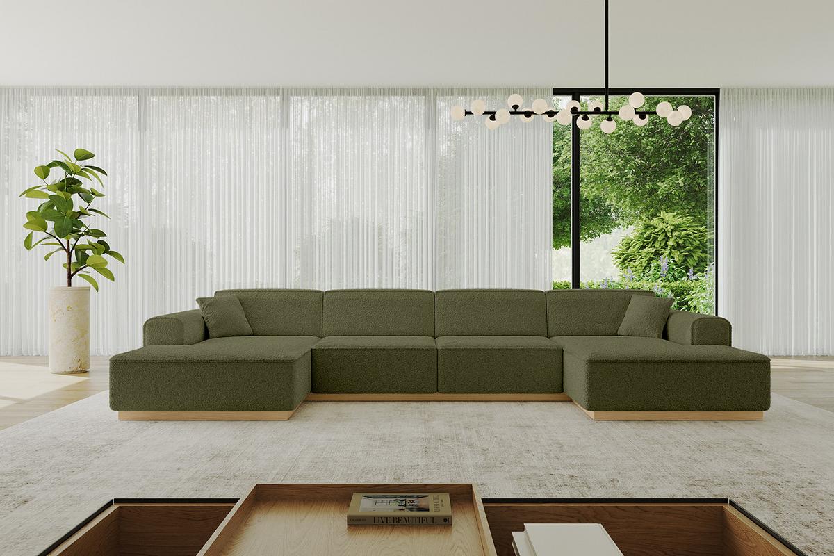 WOHNLANDSCHAFT IREA-U2-v2 - 386x165x80 cm Grün - Platinfarben, Holzwerkstoff/Textil (386/80/165cm) - ALTDECOR