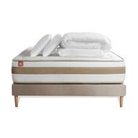 BETT Le Raffiné Taschenfederkern und Memory-Schaum 160 x 200 cm h1 - Kit Bettgestell Beige - Mit Kissen und Bettdecke - Beige, Karton/Holz (160/200cm) - Marmottes & Co