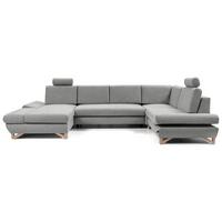 WOHNLANDSCHAFT CASA IV R-S Grau Plüsch-Stoff mit Schlaffunktion - Grau, Holz (344/100/199cm) - MASSENO