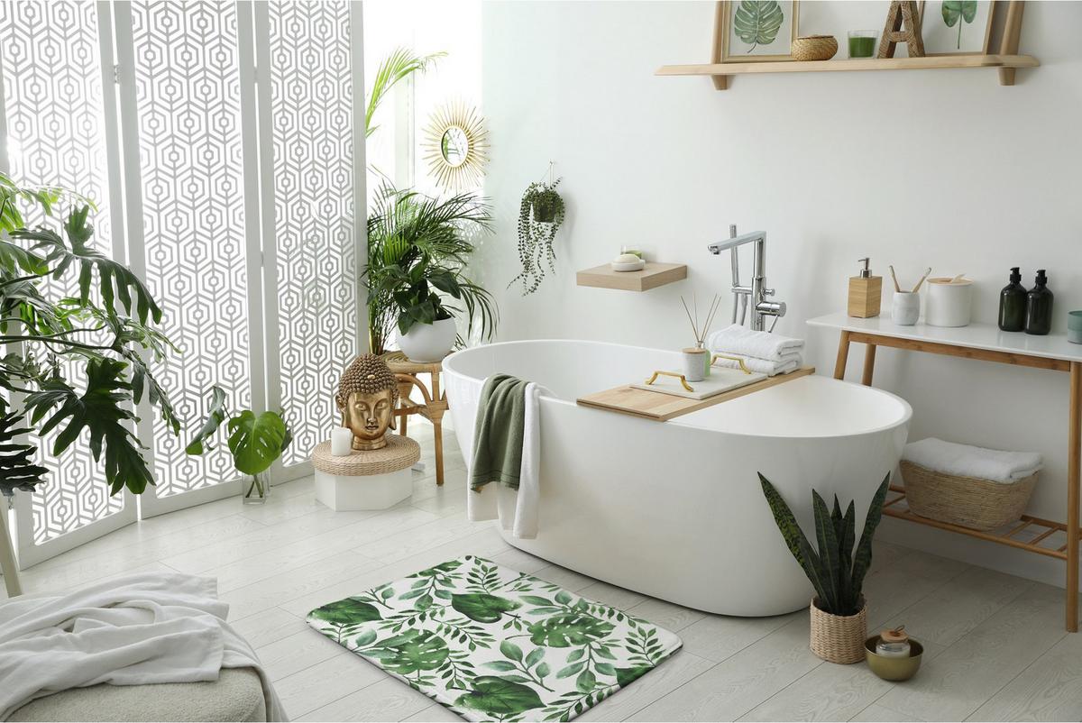 BADTEPPICH 75x45 cm Monstera-Blätter - Grün, Textil (75/45cm) - TULUP