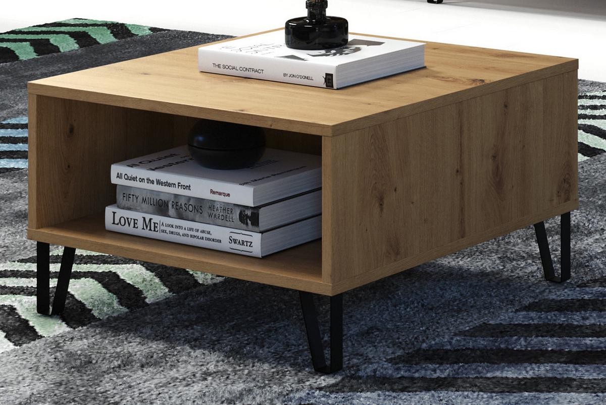 COUCHTISCH Eiche Artisan 60 x 60 cm quadratisch, Beistelltisch mit Ablage - Eichefarben/Schwarz, Holzwerkstoff/Metall (60/60/37cm) - Top.Furn
