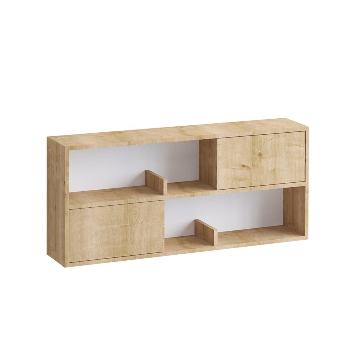 HÄNGEREGAL mit 2 Türen und 2 offenen Fächern Holzdekor Eiche lya 120/22/50 cm - Eschefarben, Holzwerkstoff (120/50/22cm) - Calicosy