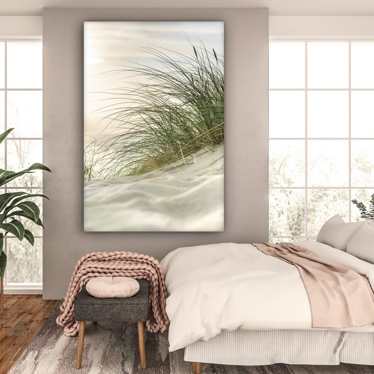 LEINWANDBILD Dünen mit Strandhafer in der Sonne des Nationalparks Schleswig-Holsteinisches Wattenmeer Deko Groß 90x140 cm - Creme, Textil (90/140cm) - MuchoWow