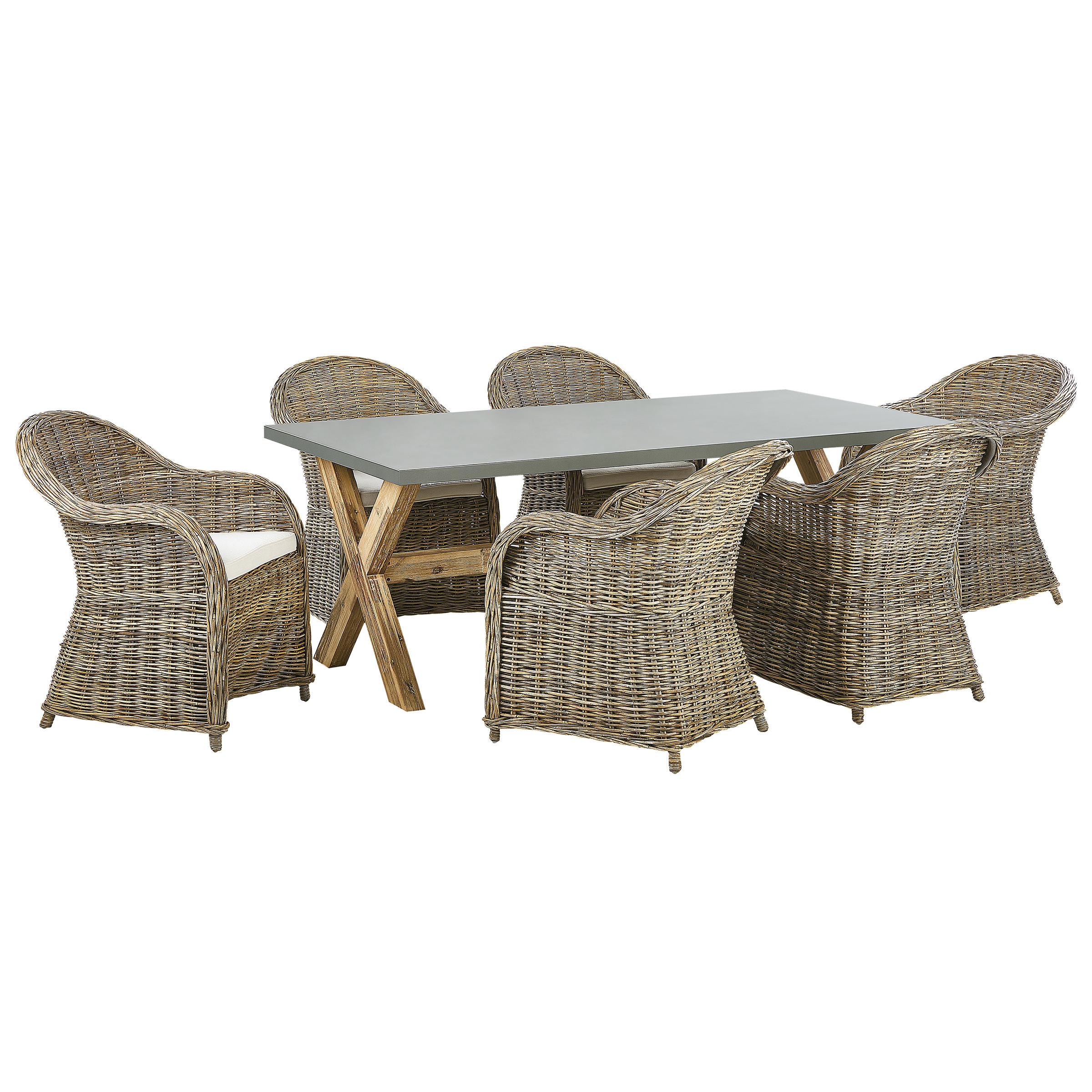 GARTENMÖBEL SET 6-Sitzer Rattan natürlich Auflagen cremeweiß Susua/Olbia - Hellbraun/Beige, Naturmaterialien - Beliani