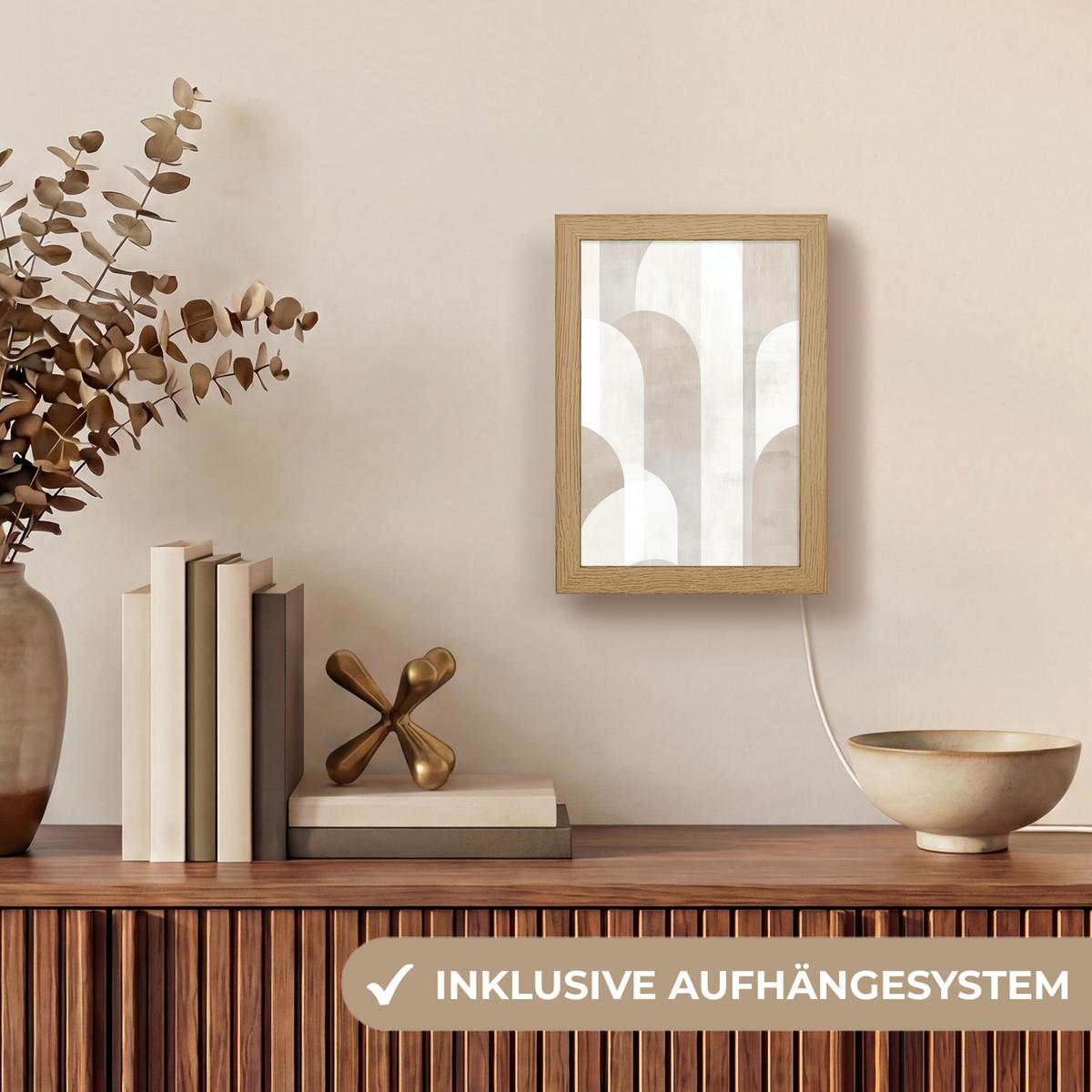 TISCHLEUCHTE Abstrakte Bögen - Modern - Beige 15x20 cm - Buche Kolonial, Holzwerkstoff (8/15/20cm) - OnlyWow