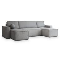 WOHNLANDSCHAFT PESANO P Hellgrau Kordstoff mit Schlaffunktion - Hellgrau/Grau, Holz/Kunststoff (306/85/140cm) - MASSENO