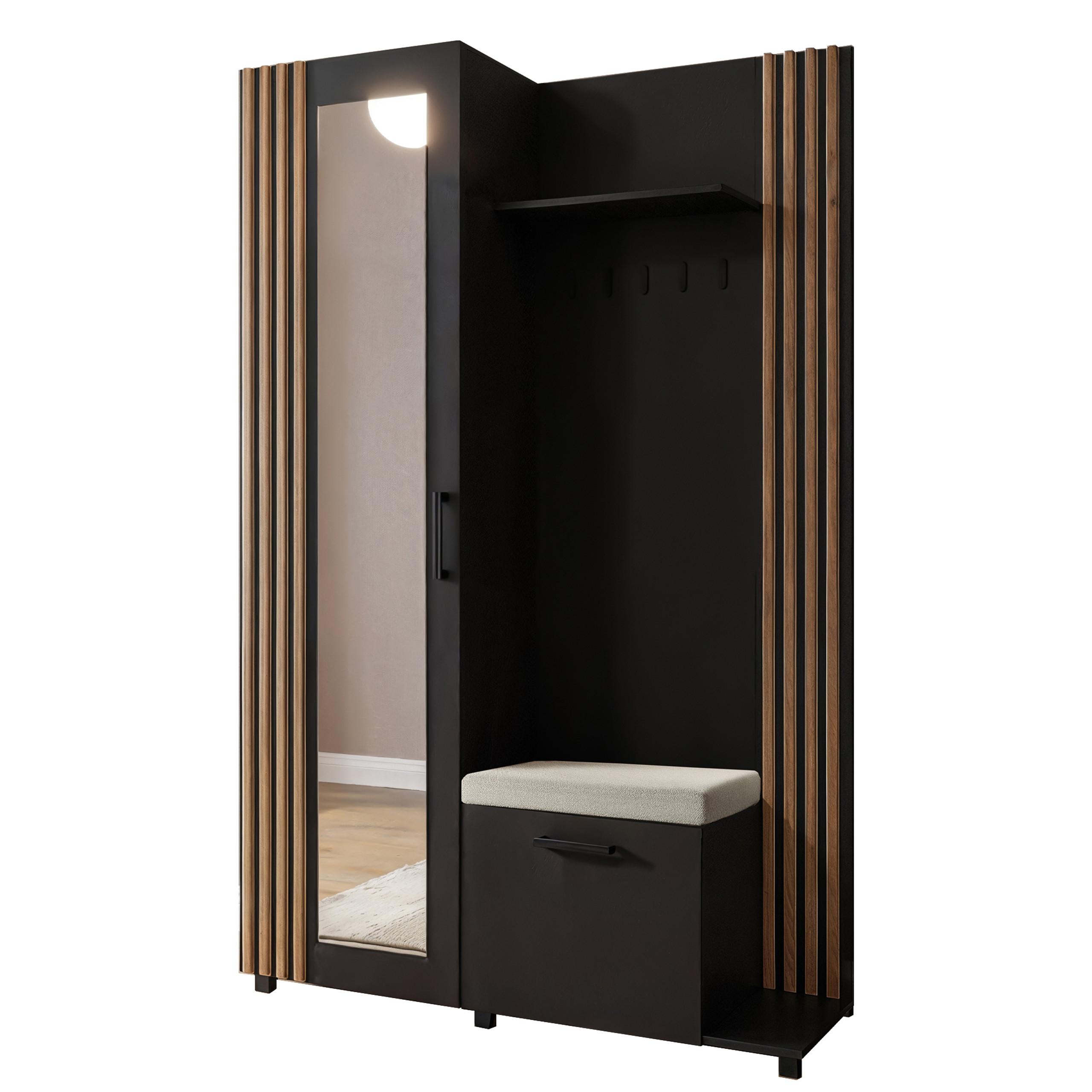 GARDEROBENSCHRANK ARMADIO 137/207/42 cm Modern Garderobe-Set Schwarz - Schwarz/Eiche Artisan, Holzwerkstoff (137/207/42cm) - MASSENO