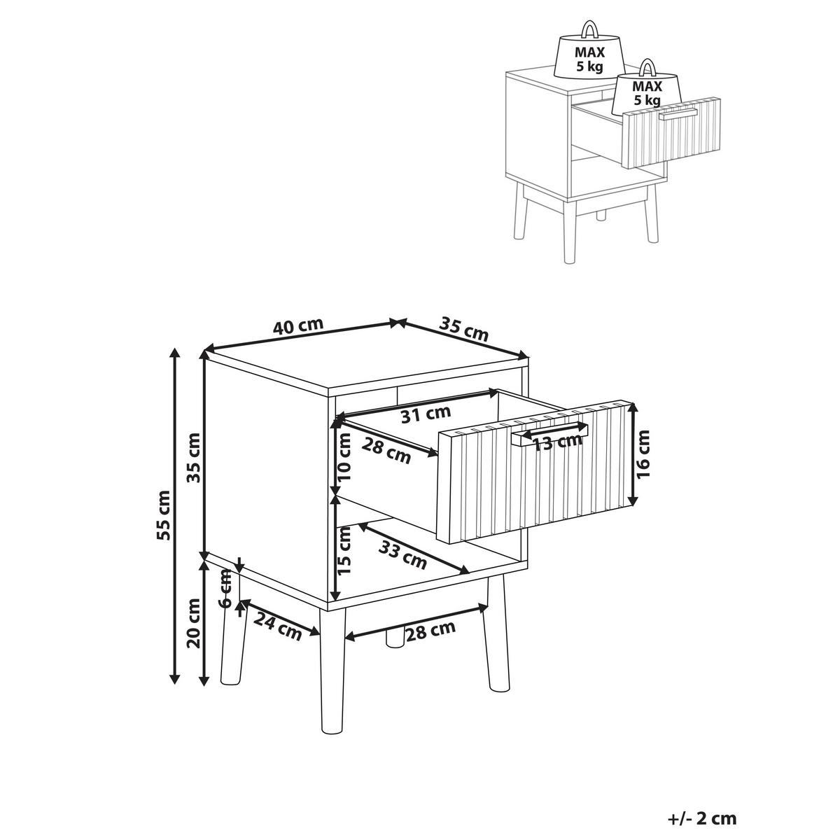 NACHTTISCH mit 1 Schublade Hellbraun Lynwood - Braun, Holzwerkstoff (35/40/55cm) - Beliani
