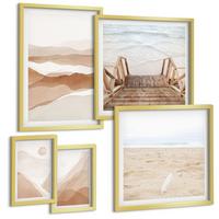 BILDER SET 5er Set - 50x50 cm & 20x30 cm & 40x60 cm Goldrahmen - Abstrakte braune Landschaften - Goldfarben, Kunststoff (40/60cm) - TULUP