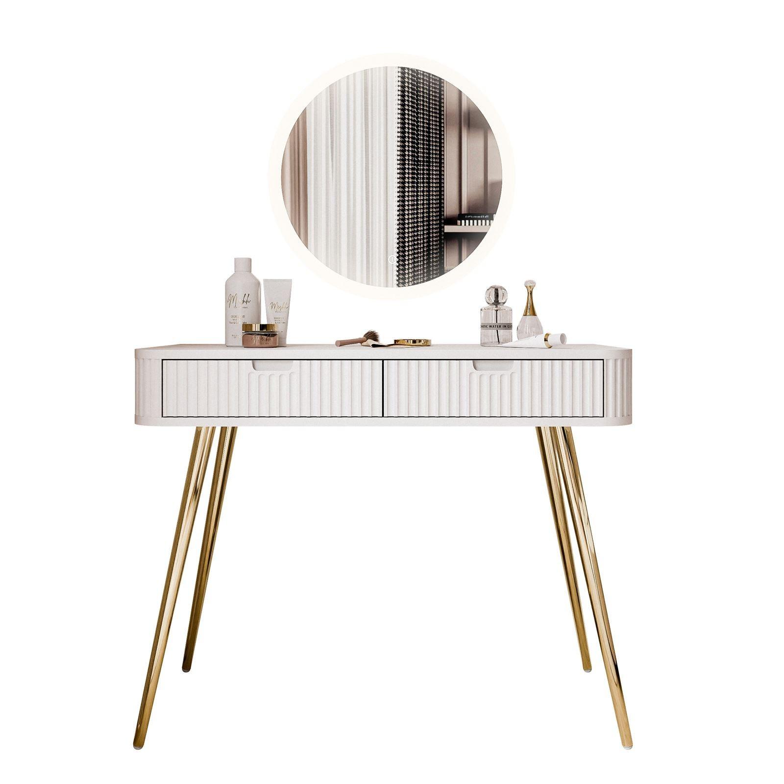 SCHMINKTISCH ZAIRA mit LED Spiegel Weiß - Weiß, Holzwerkstoff (103/80/49cm) - Lookway
