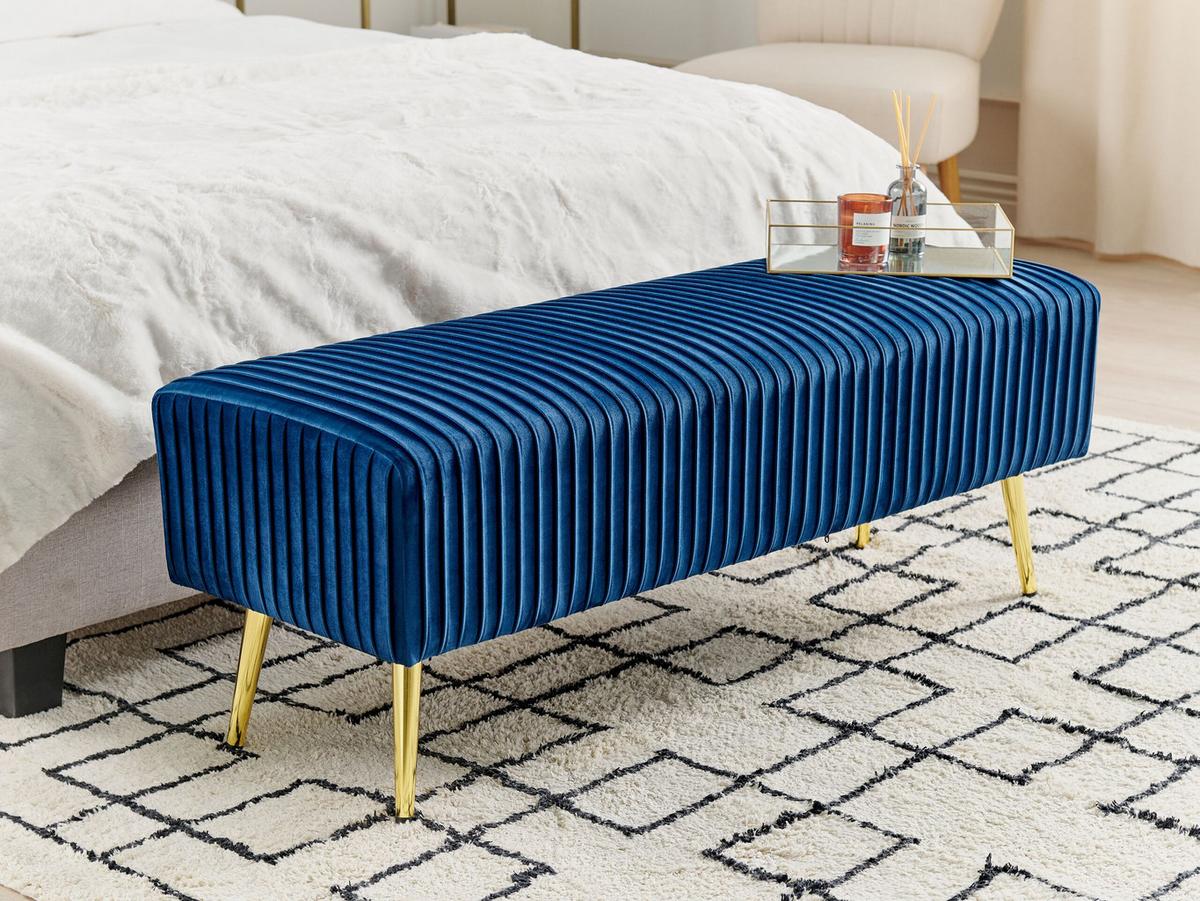 BANK Blau Paterson - Blau/Goldfarben, Textil (118/42/40cm) - Beliani