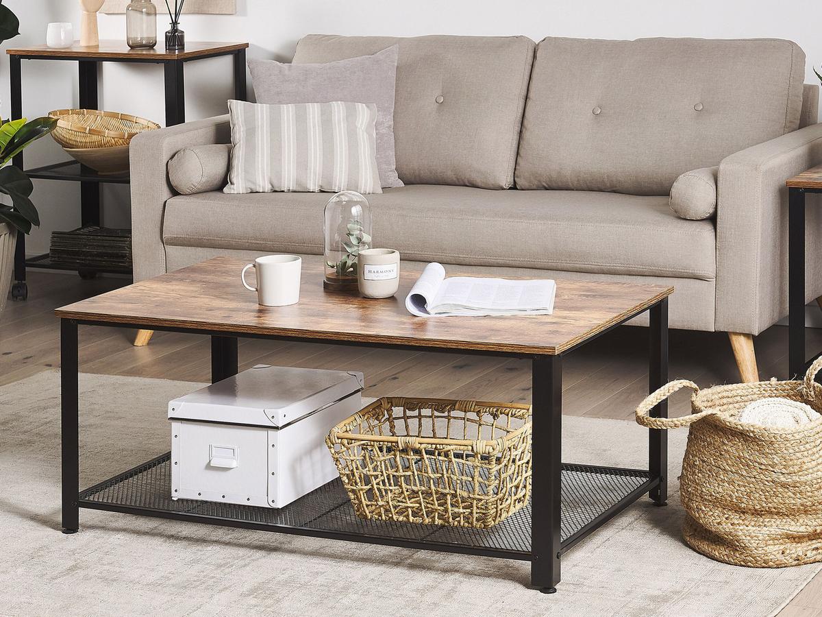 COUCHTISCH dunkler Holzfarbton/schwarz rechteckig 106/60 cm Aston - Dunkelbraun/Schwarz, Holzwerkstoff (60/106/46cm) - Beliani