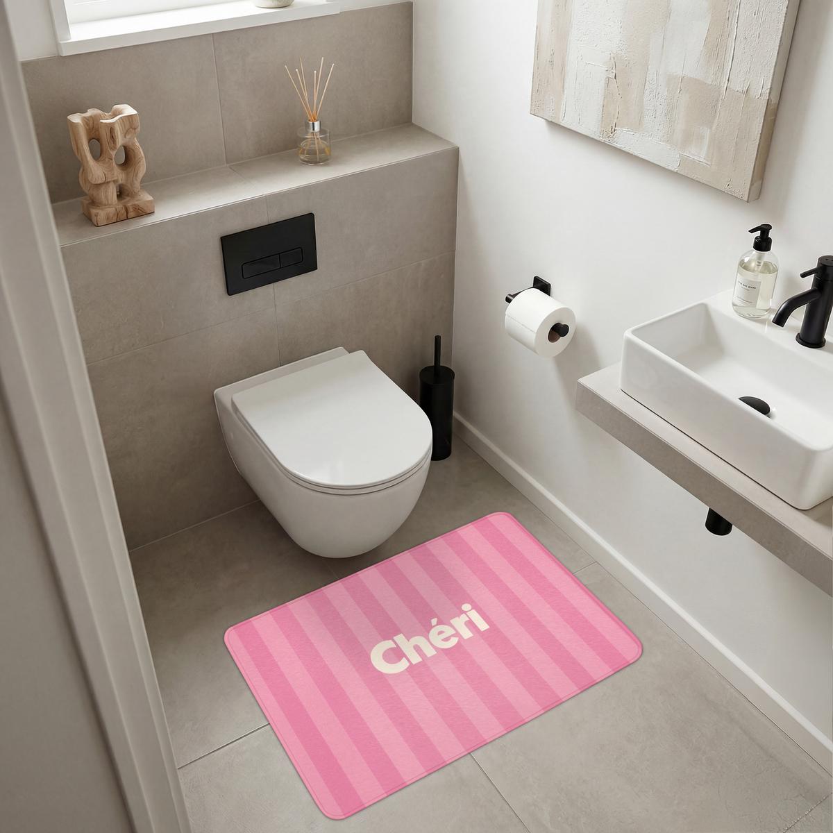 BADEMATTE Gestreift - Rosa - Chéri 90x60 cm - Pink, Textil (90/60cm) - OnlyWow