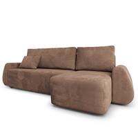 ECKSOFA GALVIS Beige Velours-Stoff mit Schlaffunktion - Beige, Holz (256/156cm) - MASSENO