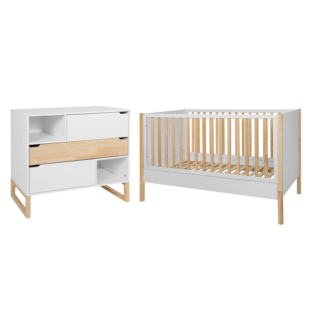 BABYZIMMER 2-teilig Juliette Weiß und Holz - Weiß, Holzwerkstoff (147.5/91.5/77.5cm) - Petits-meubles