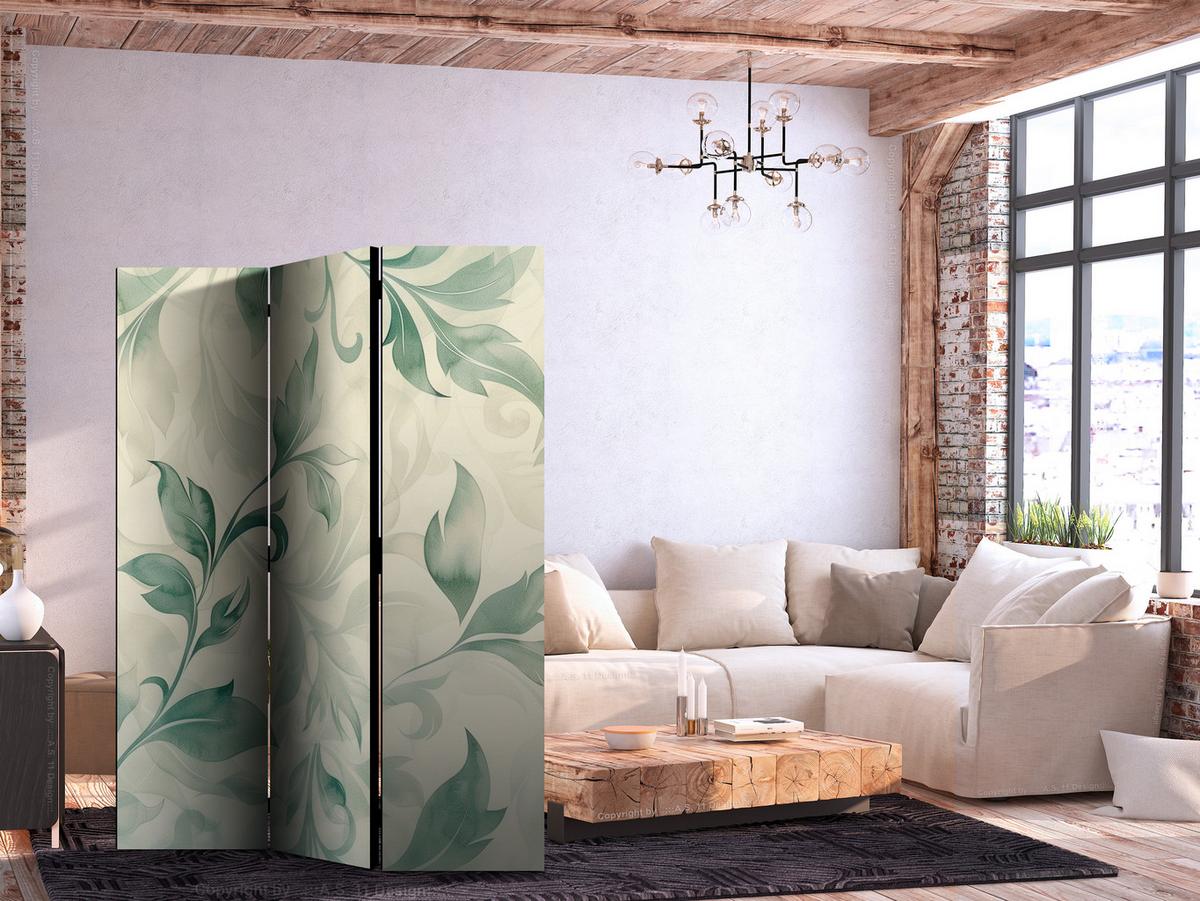 PARAVENT Beidseitig Bedruckter 3-tlg 135x172 cm Gr ne Bl tter - Beige, Holz/Textil (135/172/3cm) - Muralo