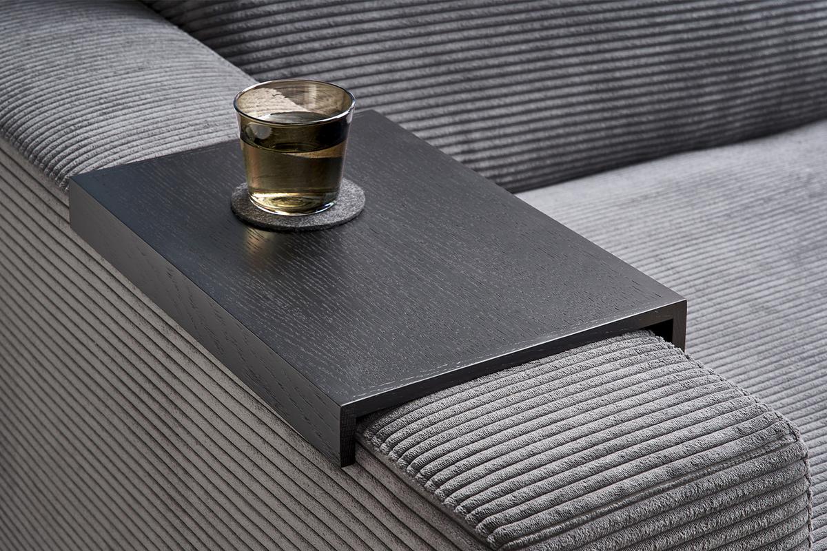 BIG SOFA XL MIT TABLETT MADELINE Grau Cord - Schwarz/Grau, Kunststoff/Textil (290/85/190cm) - KAWOLA