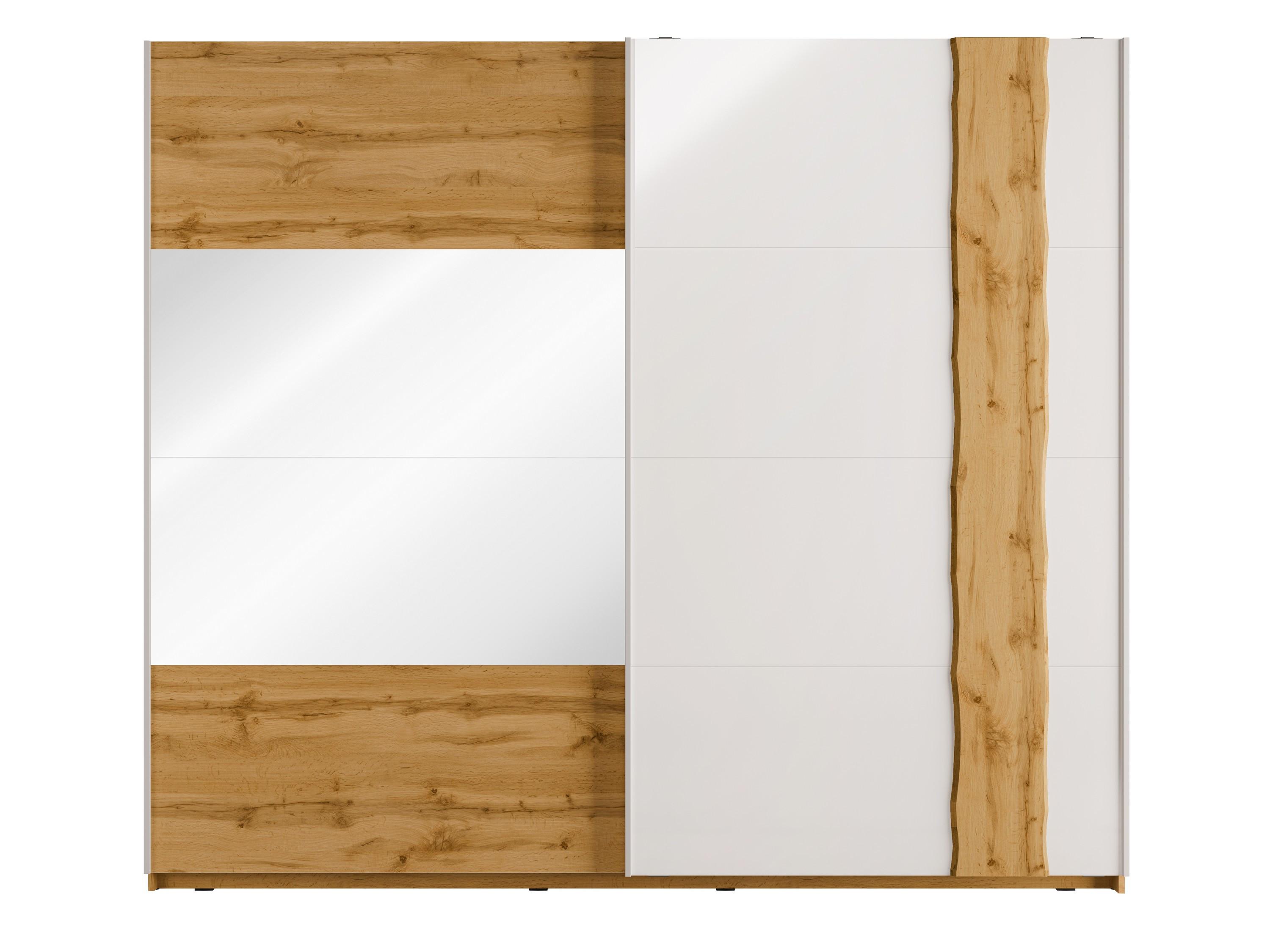 SCHWEBETÜRENSCHRANK OSVIN 250/218,1/66cm 2-türig mit Spiegel Eiche Wotan - Eiche Wotan/Weiß, Holzwerkstoff (250/218.1/66cm) - MASSENO