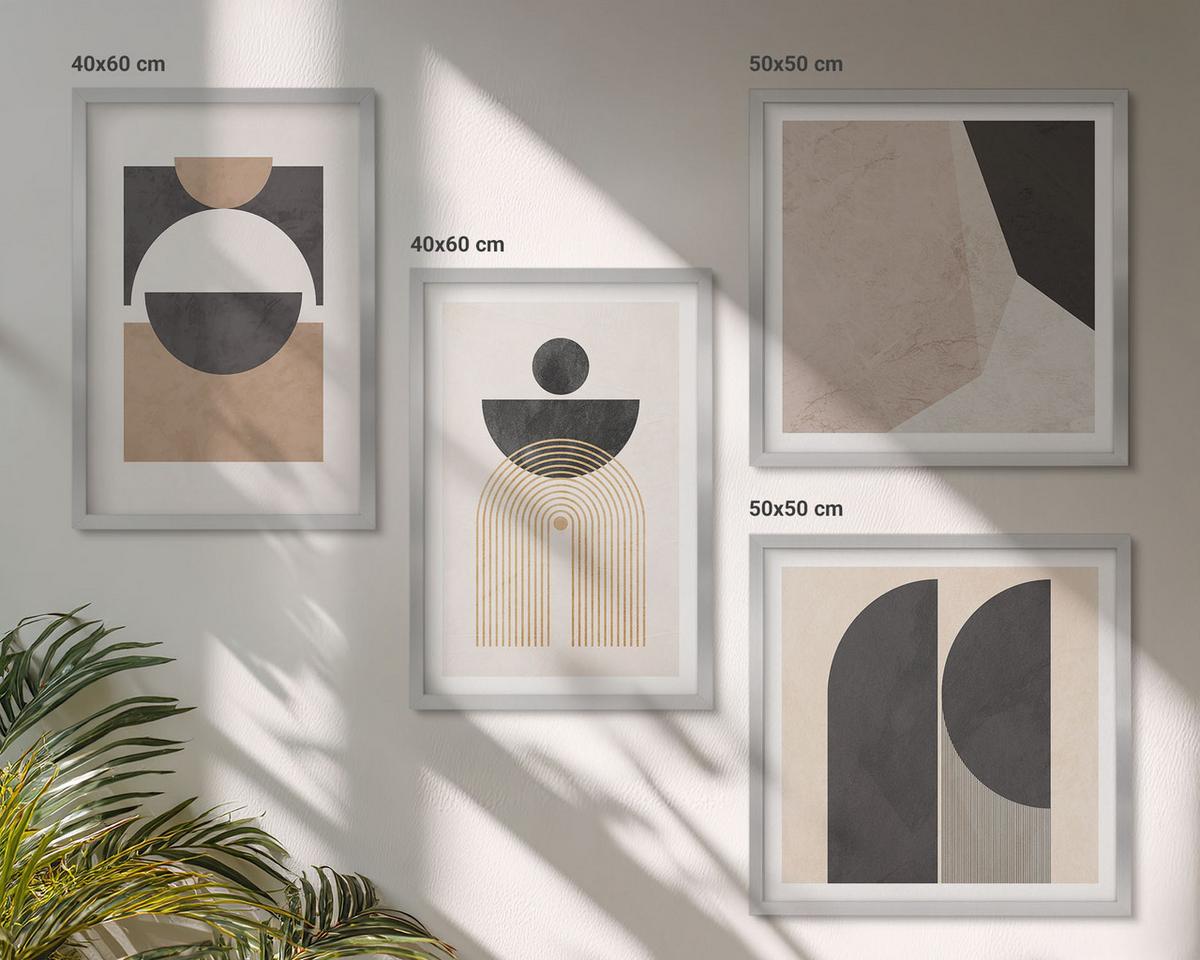 BILDER SET 4er Set - 50x50 cm & 40x60 cm Silberner Rahmen - Abstrakte Formen beige braun - Silberfarben, Kunststoff (50/50cm) - TULUP