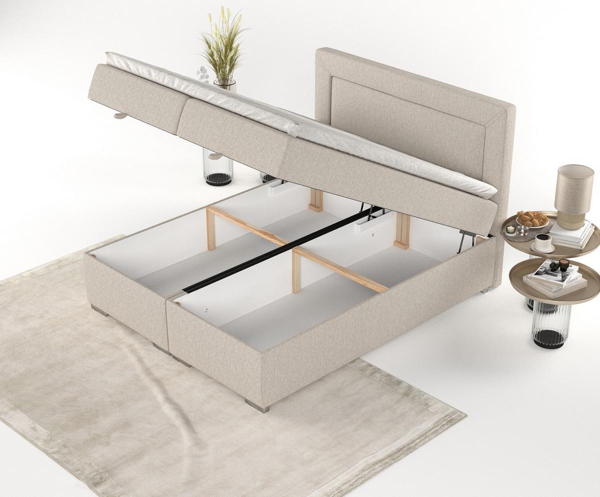 BOXBETT Lontano 140/200 cm Hellbeige im Megan Stoff - Sandfarben/Chromfarben, Holz/Holzwerkstoff (140/200cm) - AltaBeds