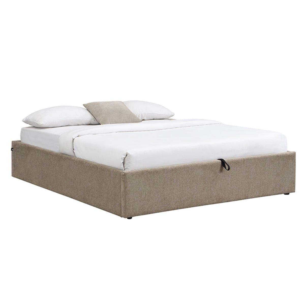BETT mit Bettkasten 140 x 190 cm aus meliertem Stoff 150/36,50/204 cm - Braun, Holz (190/140cm) - Calicosy