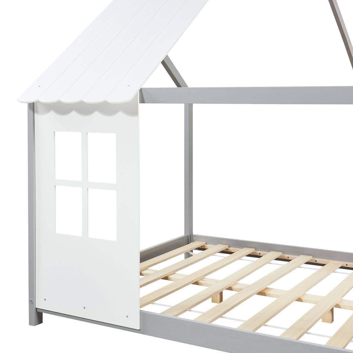 HAUSBETT Tostedt - Weiß/Grau, Holz/Holzwerkstoff (140/200cm) - [en.casa]