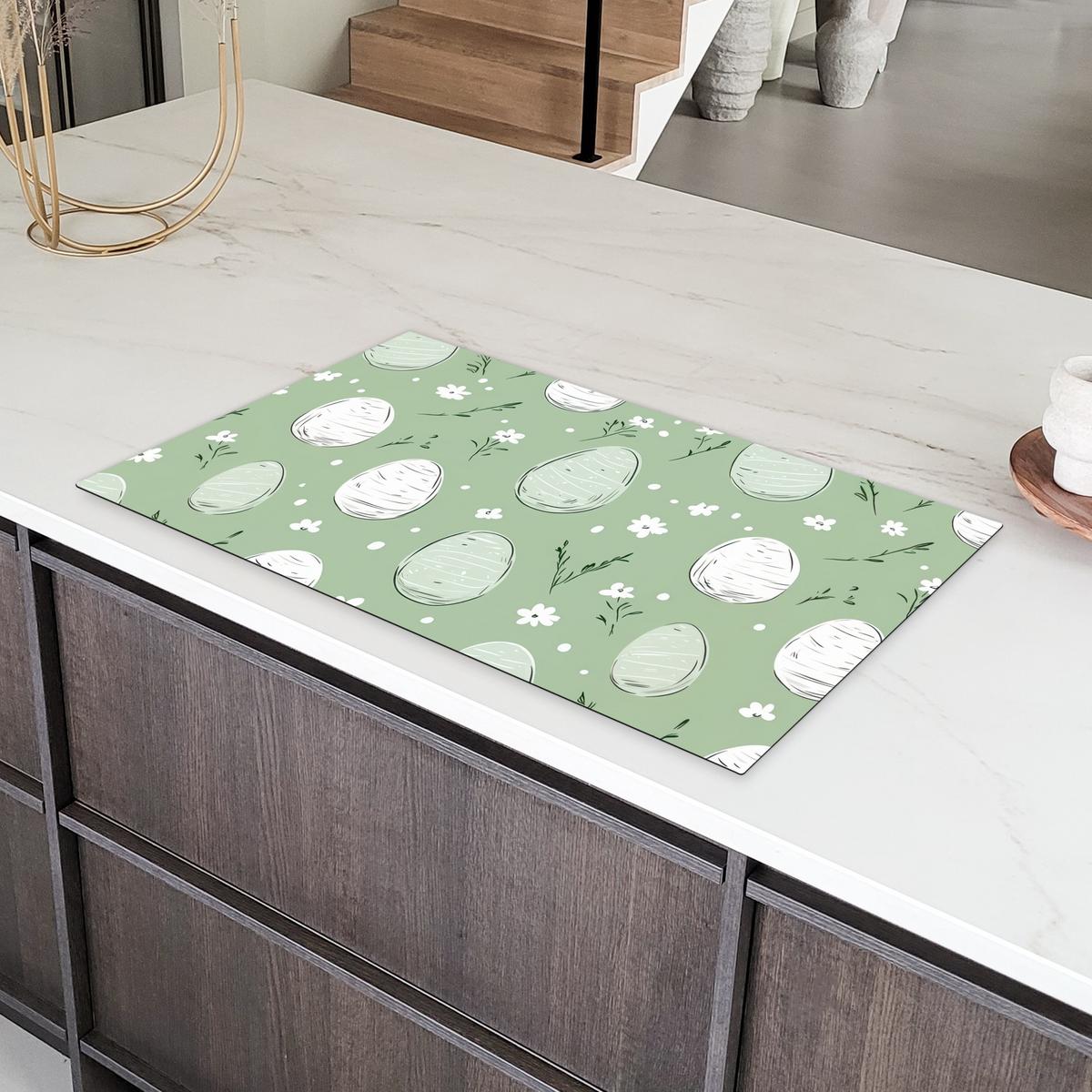 HERDABDECKPLATTE Grün - Eier - Muster Induktionsschutz 91.2x52 cm - Waldgrün, Kunststoff (91.2/52/0.2cm) - MuchoWow