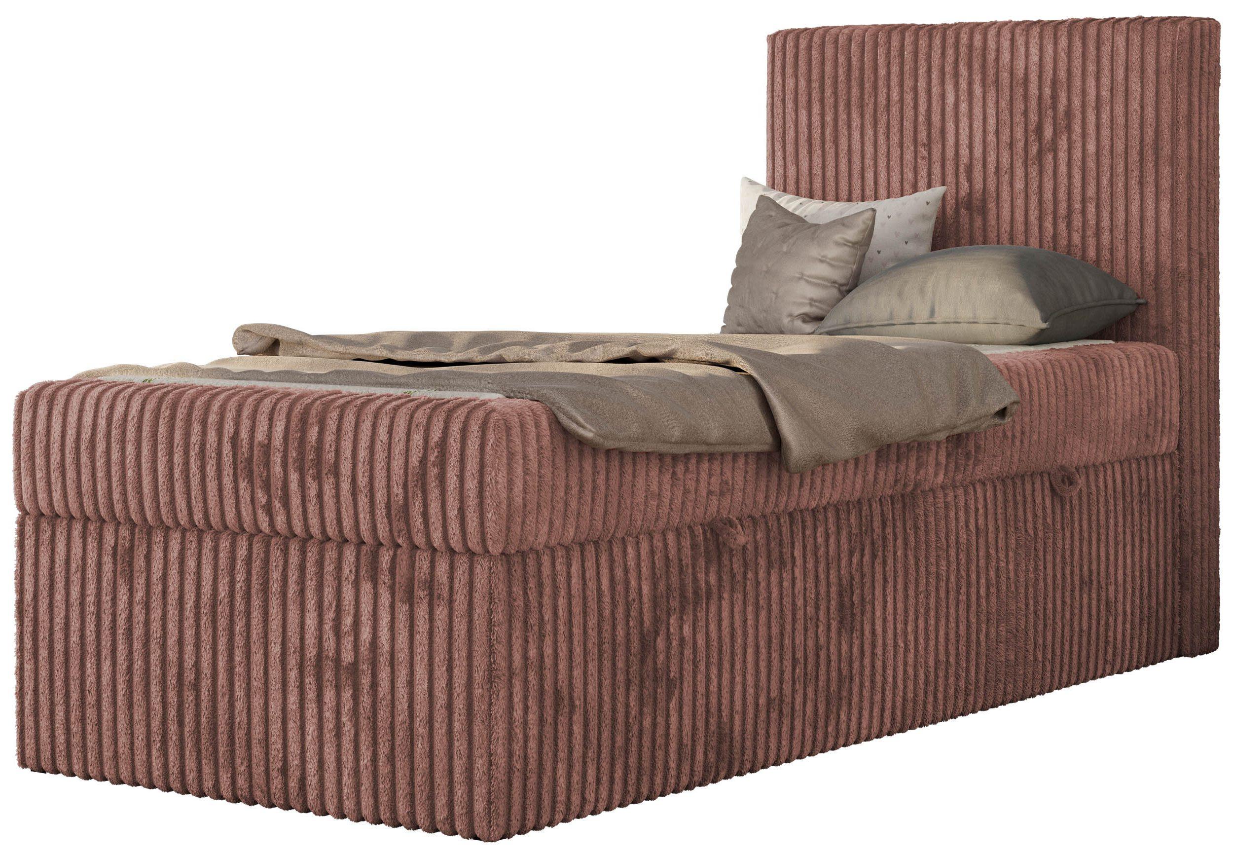 JUGENDBETT TILIO 90/200 - Rosa - H3 - Rechts Seite - Rosa, Textil (200/90cm) - MKS