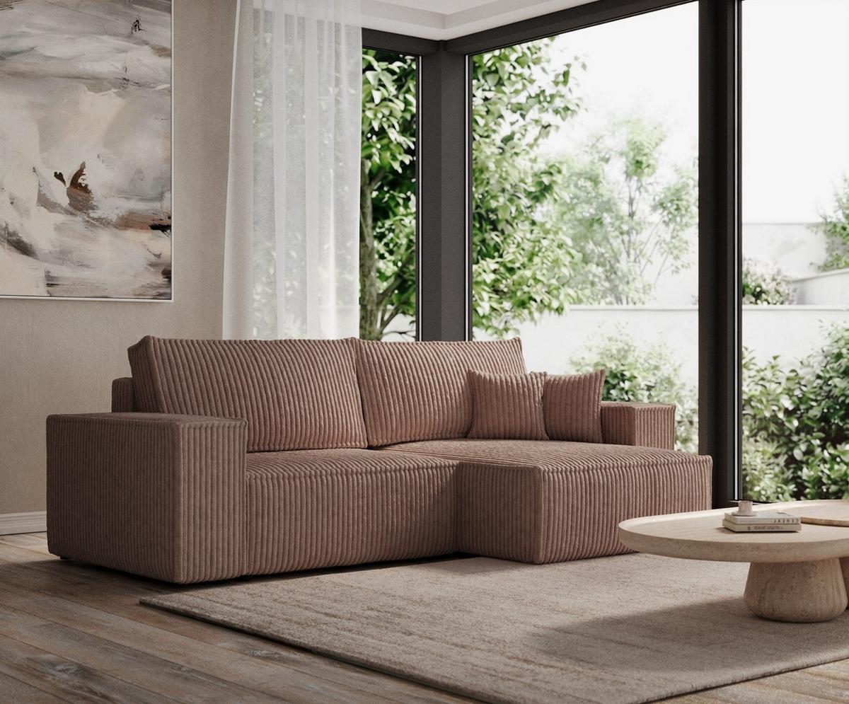 ECKSOFA CAVO mit Schlaffunktion Beige im Tilia Stoff - Beige/Schwarz, Holz/Holzwerkstoff (255/148cm) - AltaBeds
