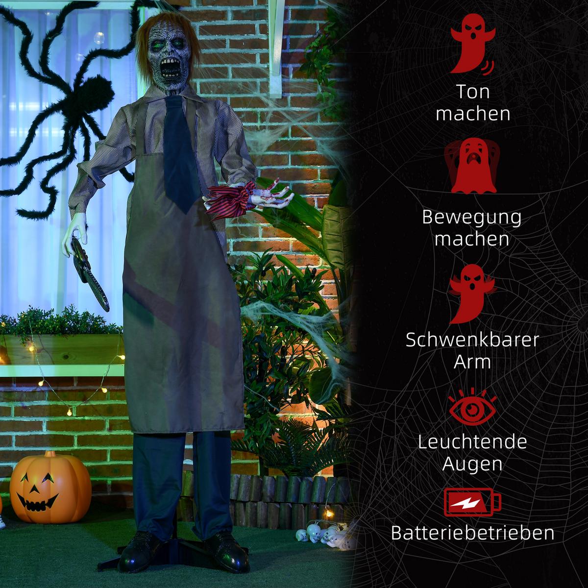 HALLOWEEN Dekoration 170cm Kettensägenmörder mit beweglichem Körper, Arm - Multicolor, Kunststoff (18/170/130cm) - HOMCOM
