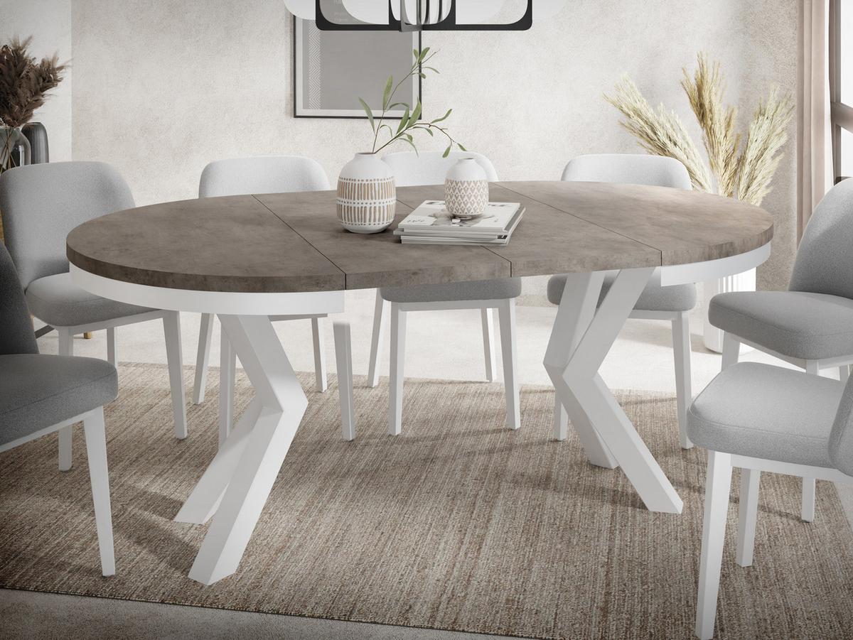 ESSTISCH Clara Weiß runder ausziehbarer, Dunkelgrauer Chicago Beton 100-180/100/76 cm - Dunkelgrau/Weiß, Holzwerkstoff/Metall (100/176/76cm) - WFL GROUP