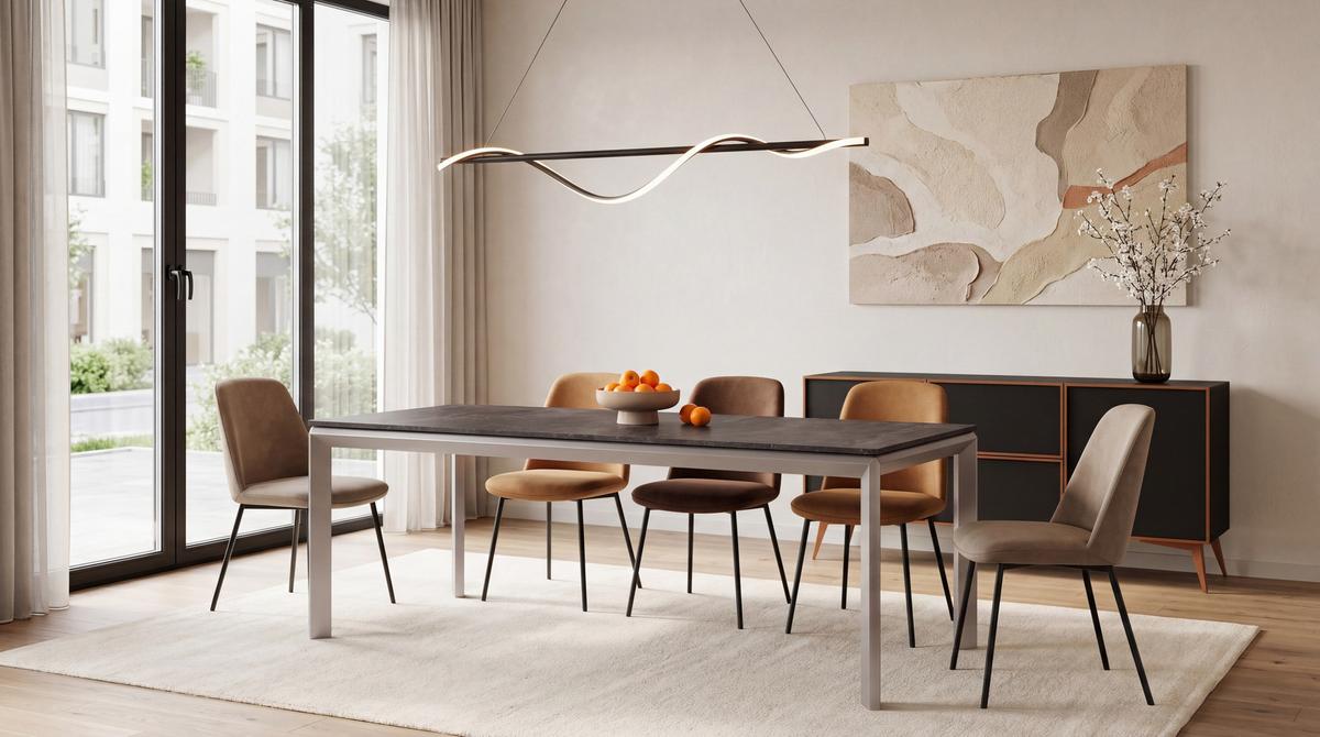 ESSTISCH Elan rechteckig ausziehbar verlängerbar mit Schwarzen Metallbeinen, Beton Dunkelgrau 160-250/90/76 cm - Kaschmir/Dunkelgrau, Holzwerkstoff/Metall (90/250/76cm) - WFL GROUP