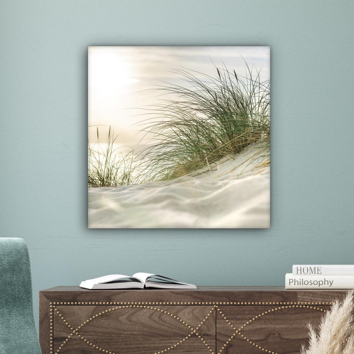 LEINWANDBILD Dünen mit Strandhafer in der Sonne des Nationalparks Schleswig-Holsteinisches Wattenmeer Wandbild Wohnzimmer 50x50 cm - Creme, Textil (50/50cm) - MuchoWow