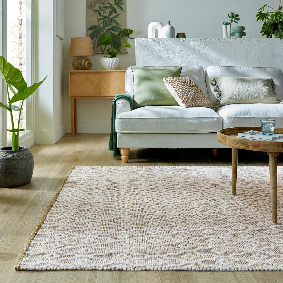WOLLTEPPICH handgewebt ROTHER, mit Diamant Muster, Hellgrün, 80 x 150 cm - Grün, Textil (150/80cm) - KADIMA DESIGN