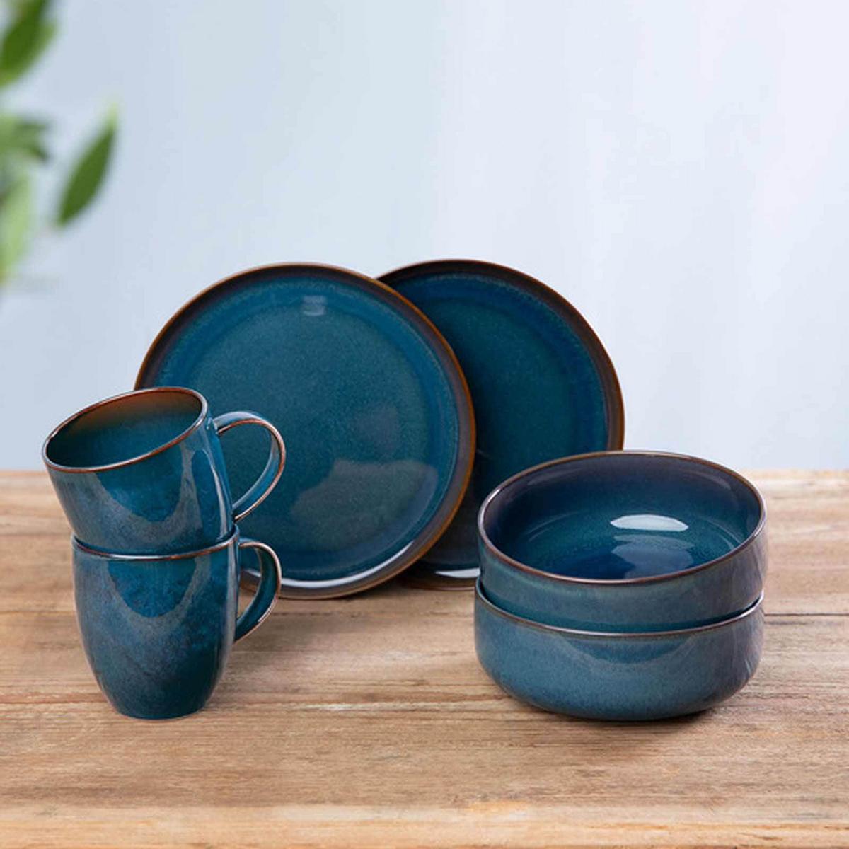 FRÜHSTÜCKS-SET Crafted Denim braun-blau 6-tlg. - Blau/Braun, Keramik (2/2/2cm) - like.Villeroy & Boch
