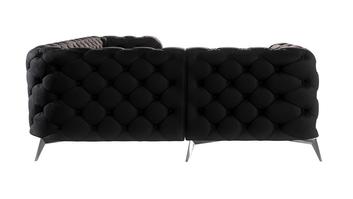 ECKSOFA Chesterfield Laura Schwarz Samt, Ottomane Links - Silberfarben/Schwarz, Holz/Textil (264/204cm) - S-Style Möbel