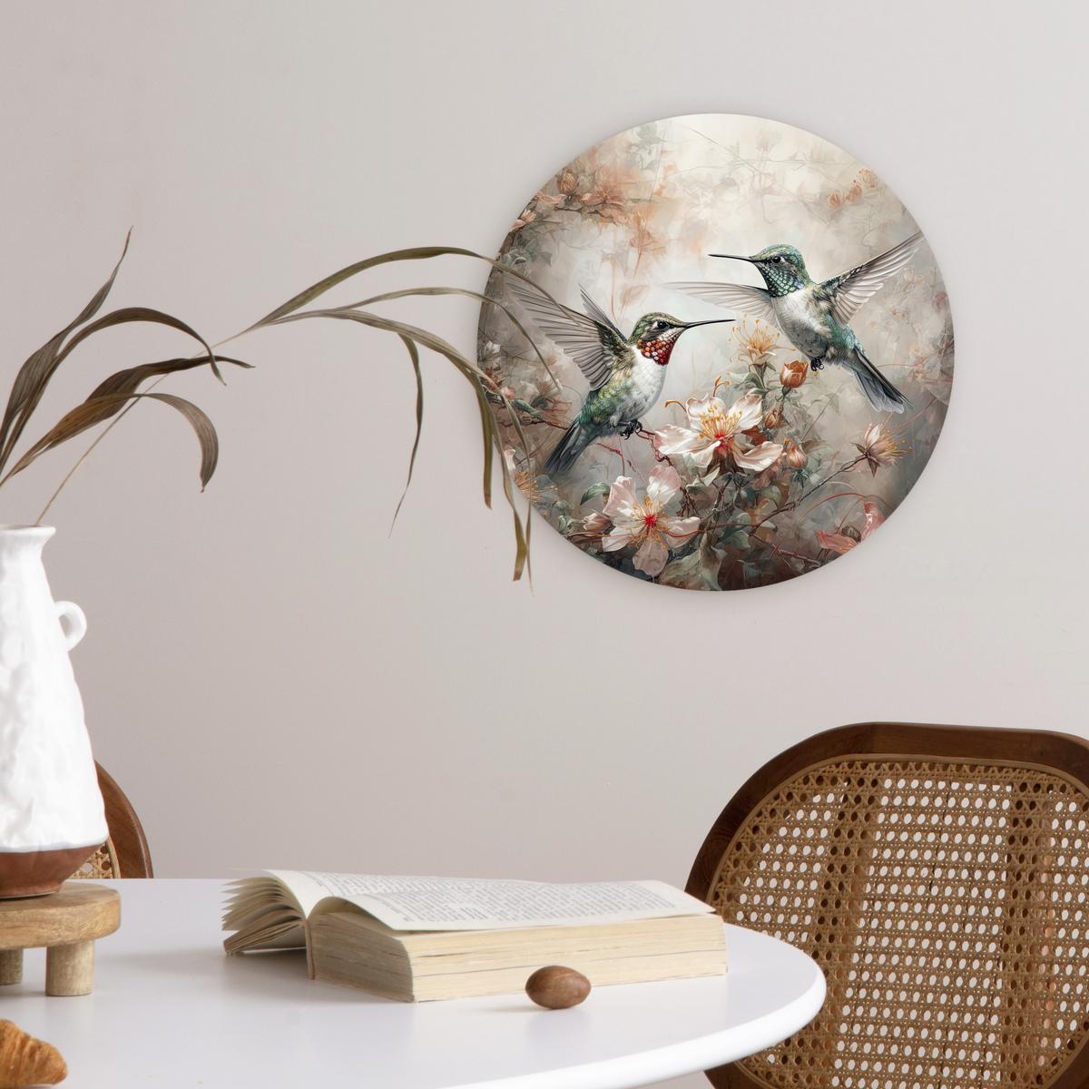 WANDBILD Kolibri - Vögel - Blumen - Pflanzen Deko Wohnzimmer 30x30 cm - Hellgrün, Kunststoff (30/30cm) - MuchoWow