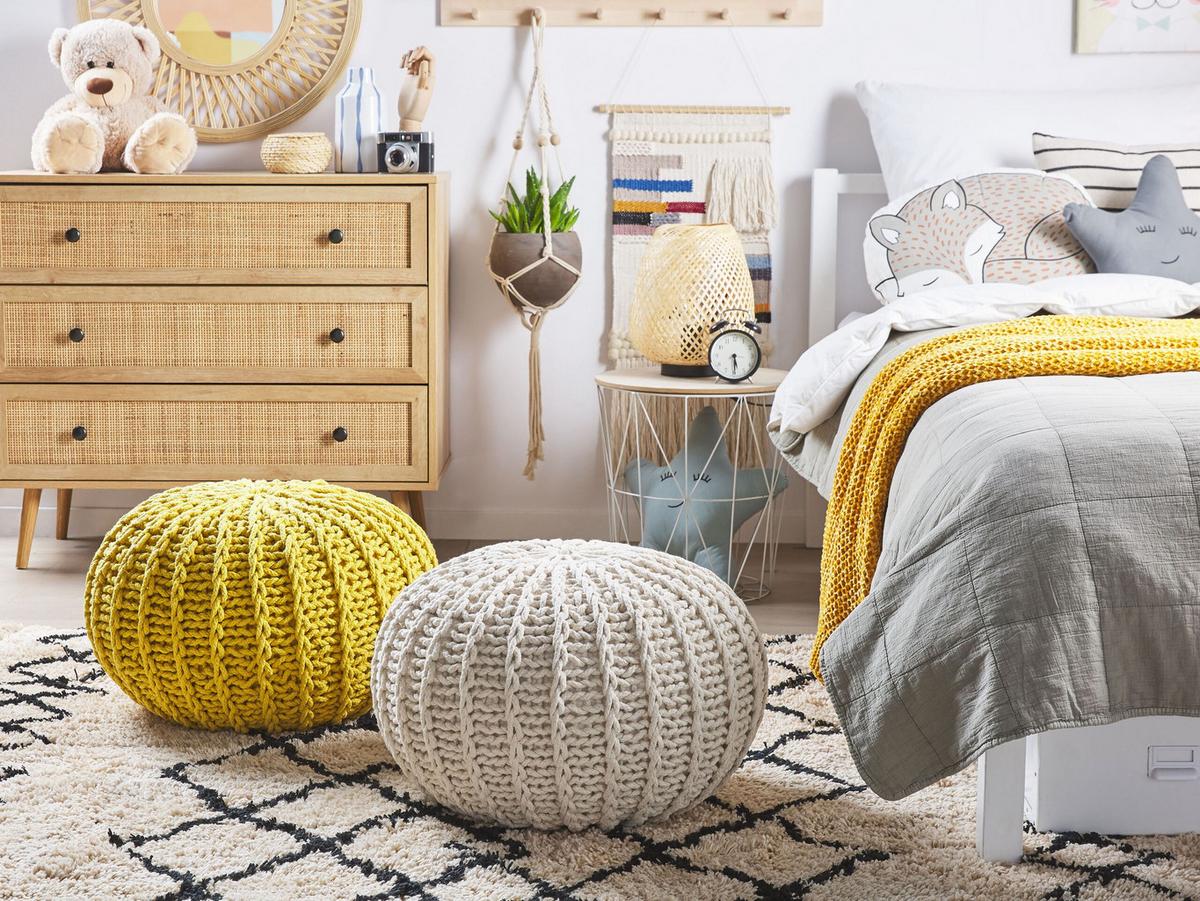 POUF Conrad 50/50/35 cm - Beige, Naturmaterialien/Textil (50/35/50cm) - Beliani