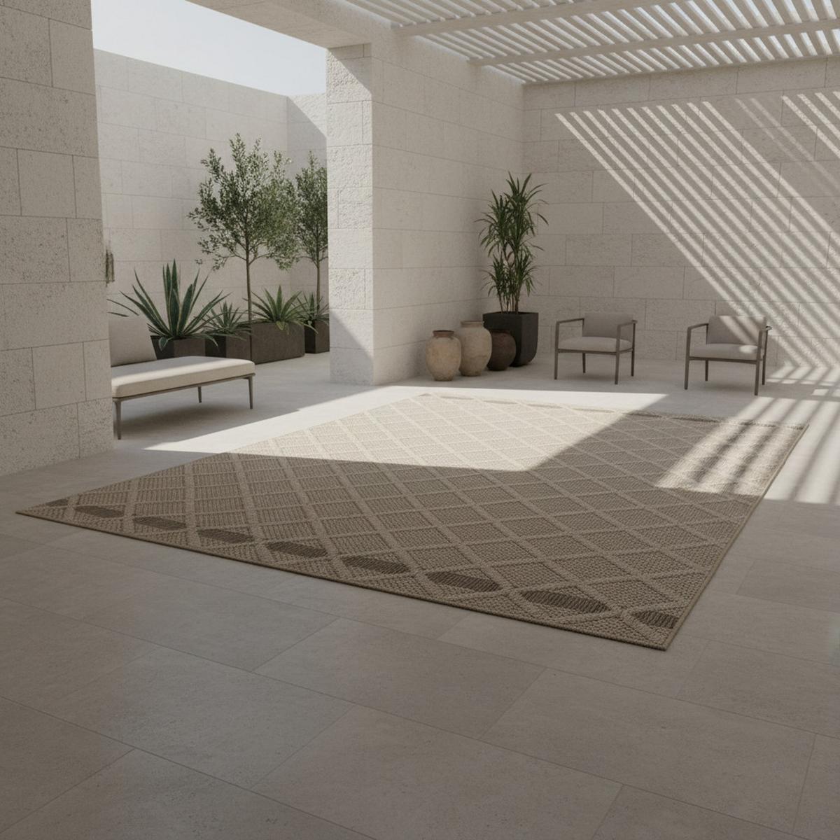 TEPPICH Outdoor IMST in Beige, mit Rautenmuster, 80 x 150 cm - Beige, Textil (150/80cm) - KADIMA DESIGN