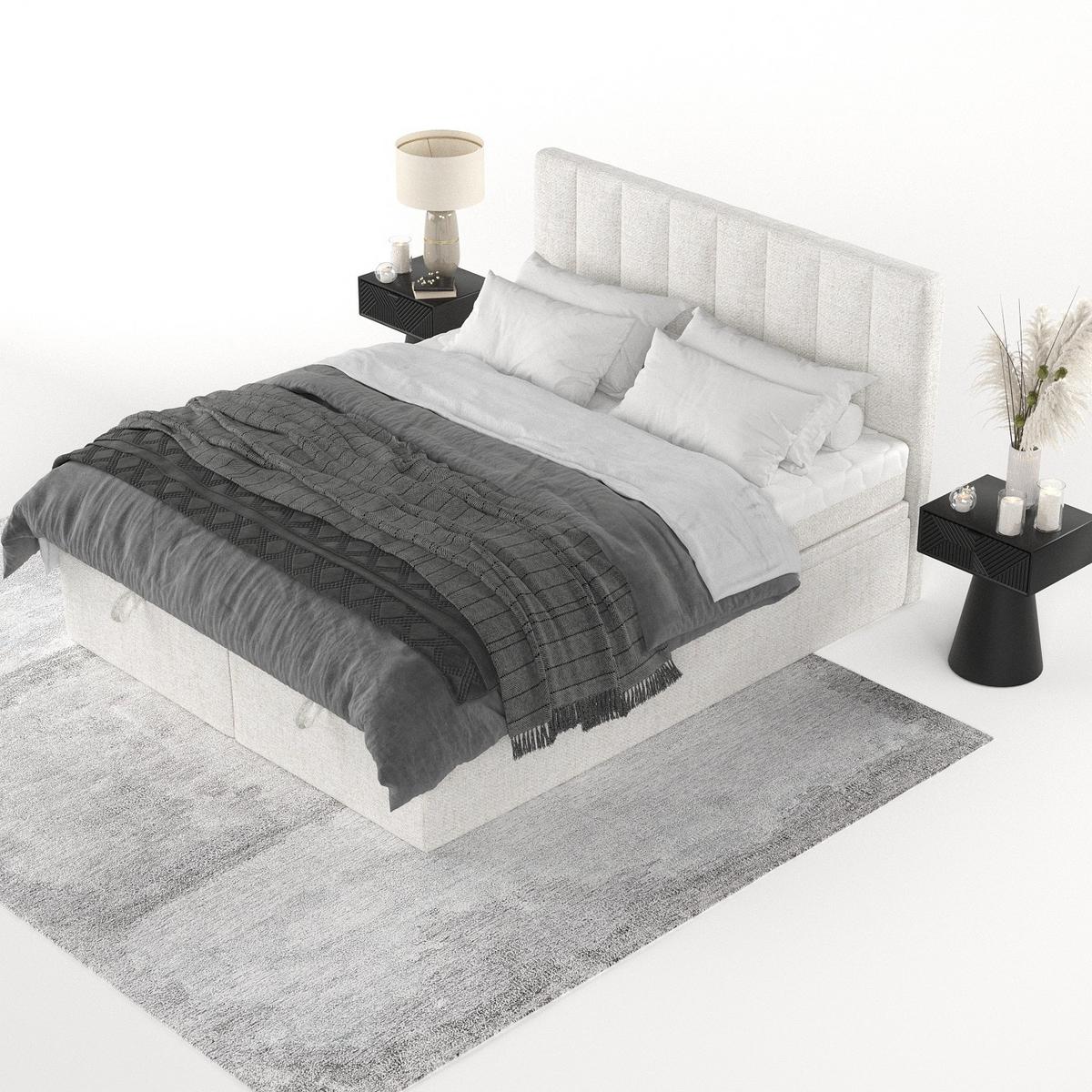 BOXBETT Lume 160/200 cm Creme im Neve Stoff - Creme/Schwarz, Holz/Holzwerkstoff (160/200cm) - AltaBeds