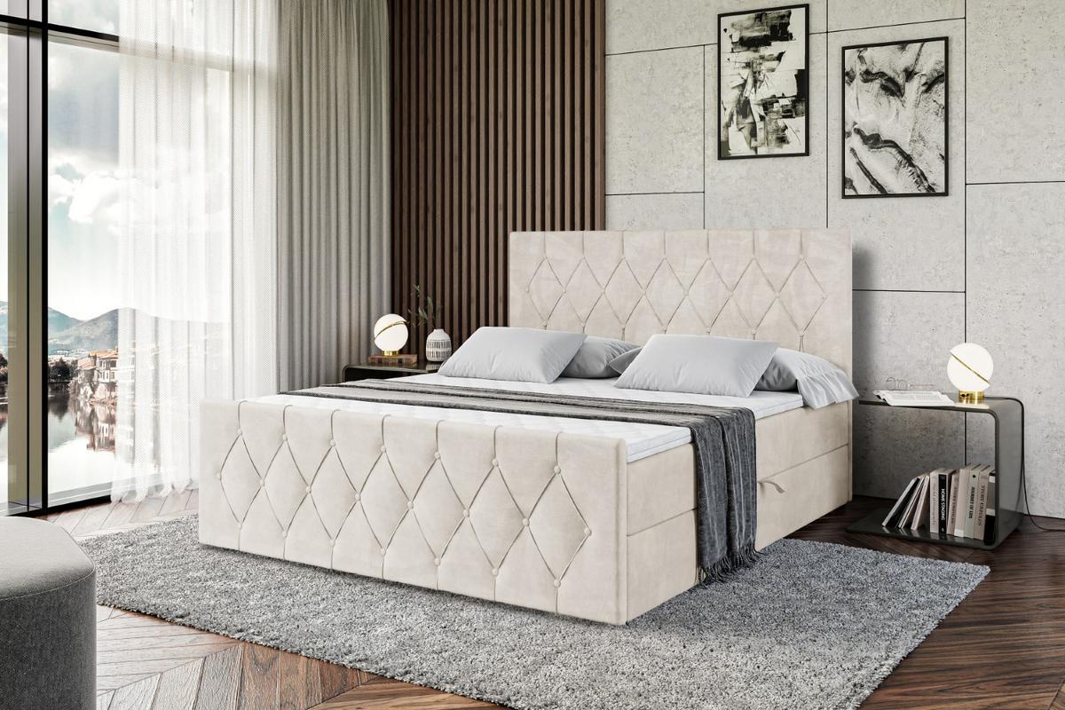 BOXBETT VELANTO-Z - 140 x 200 - H3 - Ecru - Champagner, Holzwerkstoff (140/200cm) - ALTDECOR