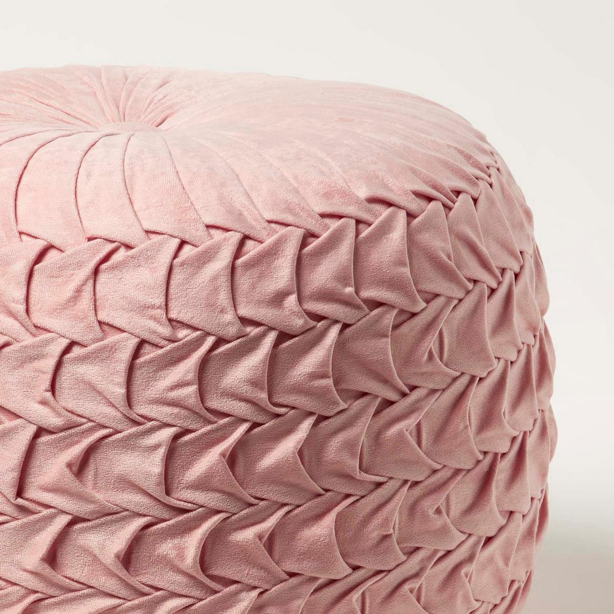 SAMT-POUF Grace rosa, plissiert in Flechtoptik, 50/50/35 cm - Altrosa, Textil (50/35/50cm) - Homescapes