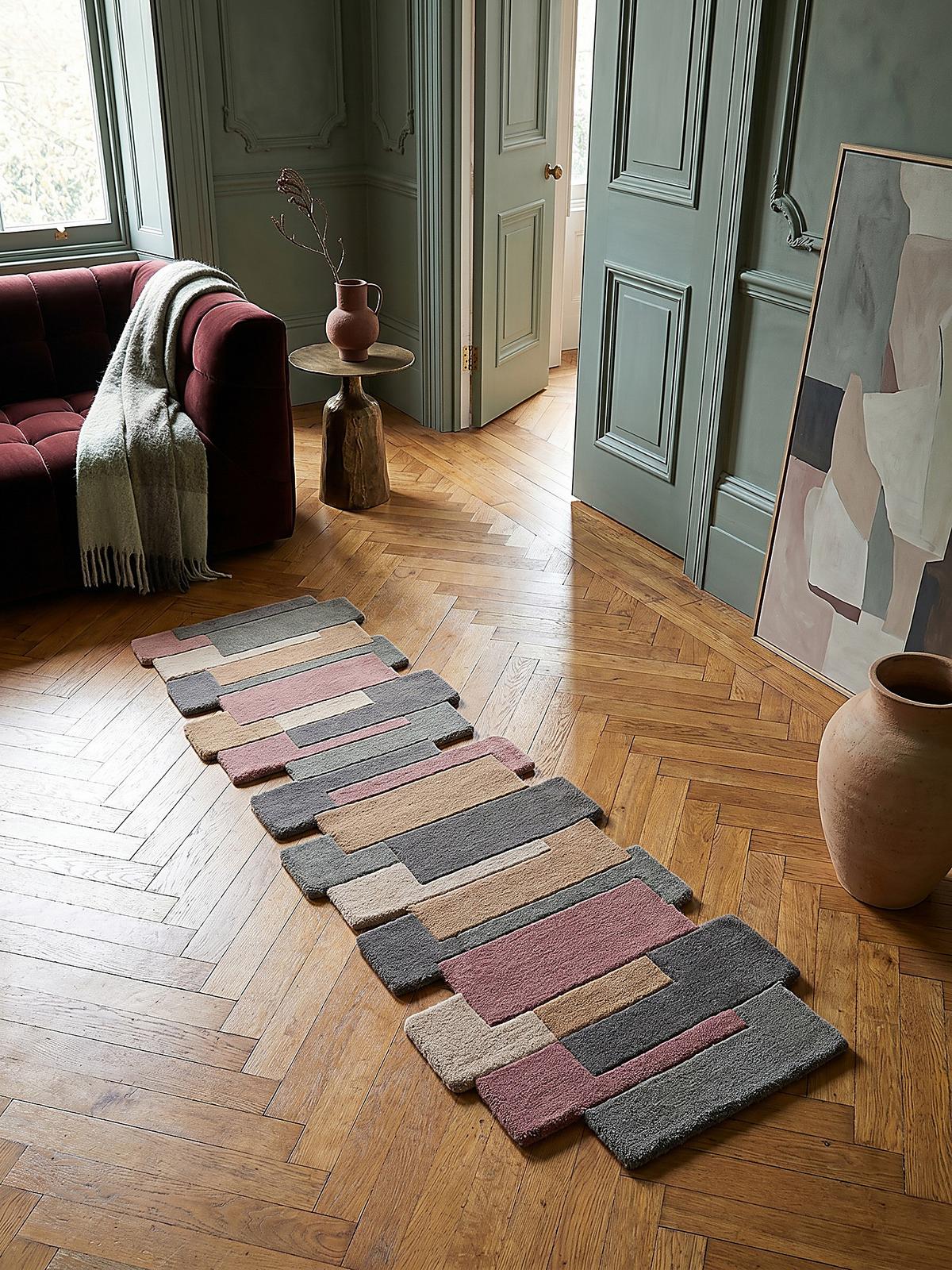 WOLLTEPPICH HALLEIN, geometrisch, Grau-Rosa, 60 x 230 cm - Rosa/Grau, Textil (60/230cm) - KADIMA DESIGN