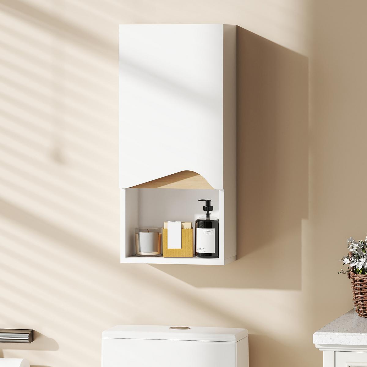 BADEZIMMERSCHRANK Wandschrank mit Soft-Close-Tür und offenem Fach Weiß - Weiß, Holzwerkstoff (17/67/30cm) - HOMCOM