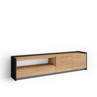 LOWBOARD, Eiche und Schwarz, 207/37/50cm, mit Led - Eichefarben, Holzwerkstoff (207/50/37cm) - Skraut Home