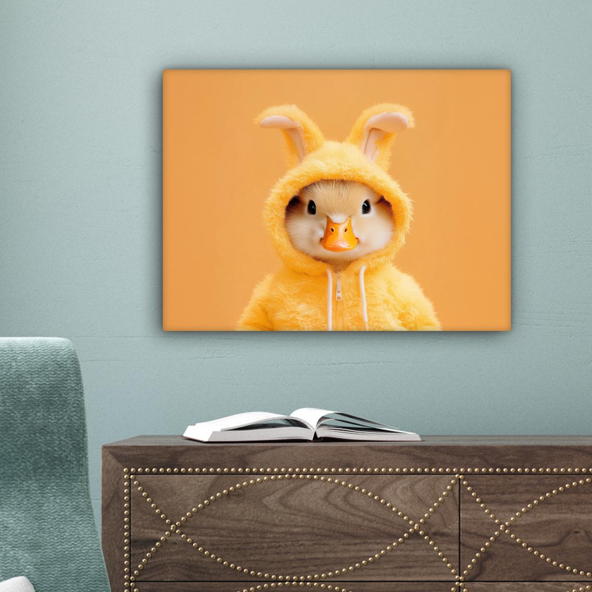 LEINWANDBILD Osterhase - Kostüm - Ente Wandbild 40x30 cm - Gelb, Textil (40/30cm) - MuchoWow