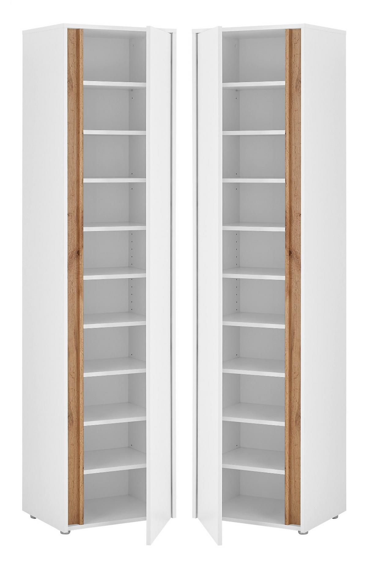 SCHUHSCHRANK weiß, Eiche Wotan 50 x 200 cm, Flurschrank mit 10 Fächern - Eiche Wotan/Schwarz, Holzwerkstoff/Kunststoff (50/200/40cm) - Furn.Design